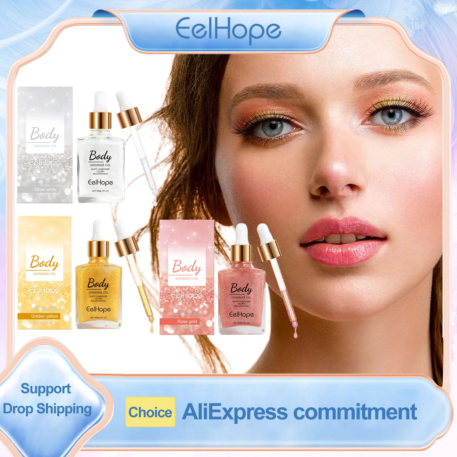 

Eelhope Liquid Body Glitter Oil Brightening Face Highlighter Makeup Cosmetics Shimmer Body Oil for Glowing Skin Care Products