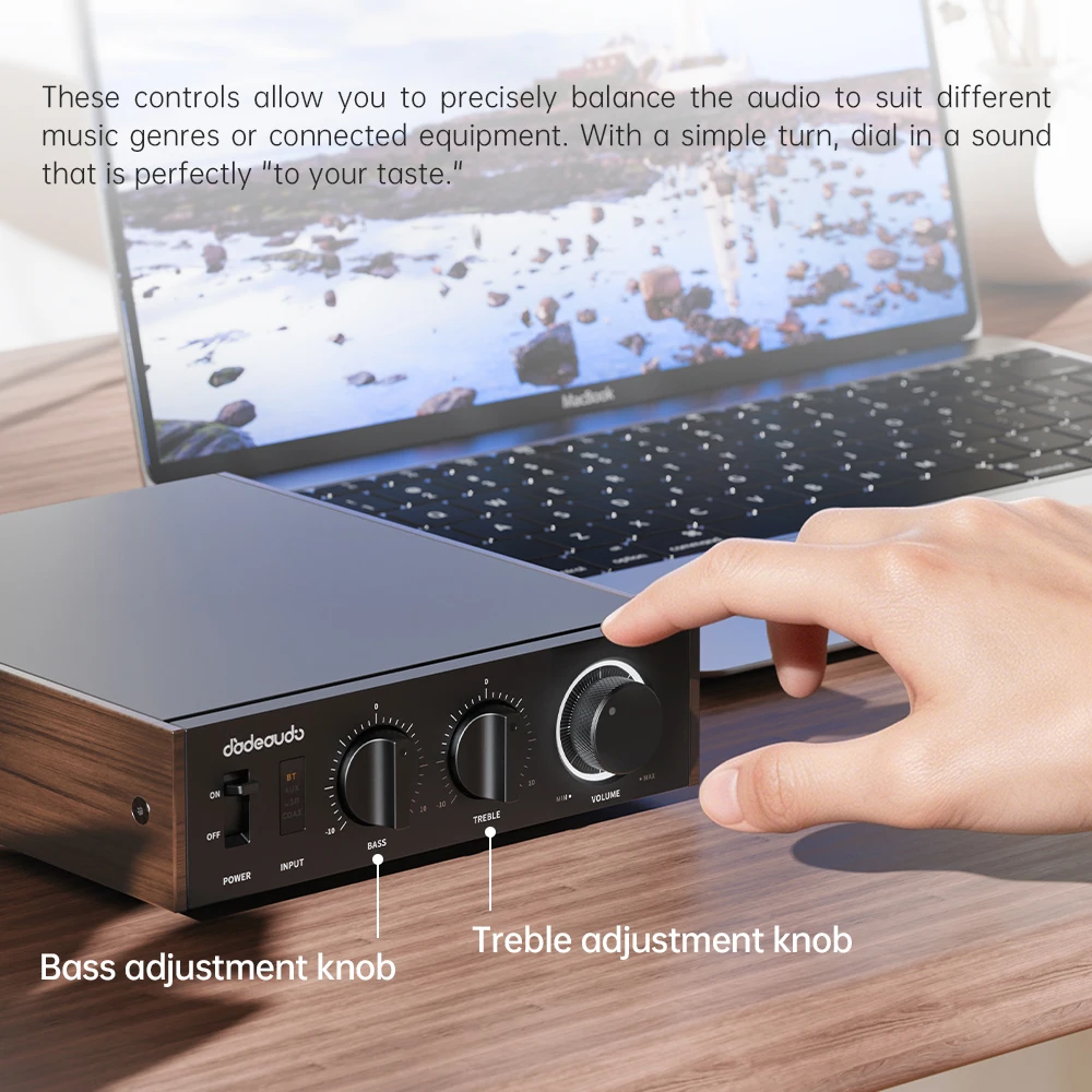JadeAudio 레벨 1 데스크탑 HiFi 블루투스 LDAC 앰프, 2×300W 클래스 D 앰프, 48V 전원을 갖춘 홈 시어터/PC용 USB/동축 입력