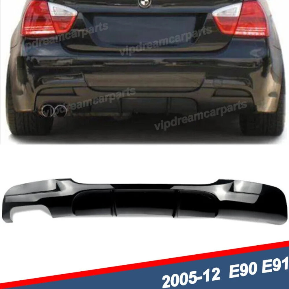 Twin Exhuast Rear Diffuser Lip For BMW E90 E91 2005-2013 M Sport Bumper Glossy Black @mailoutiook.com