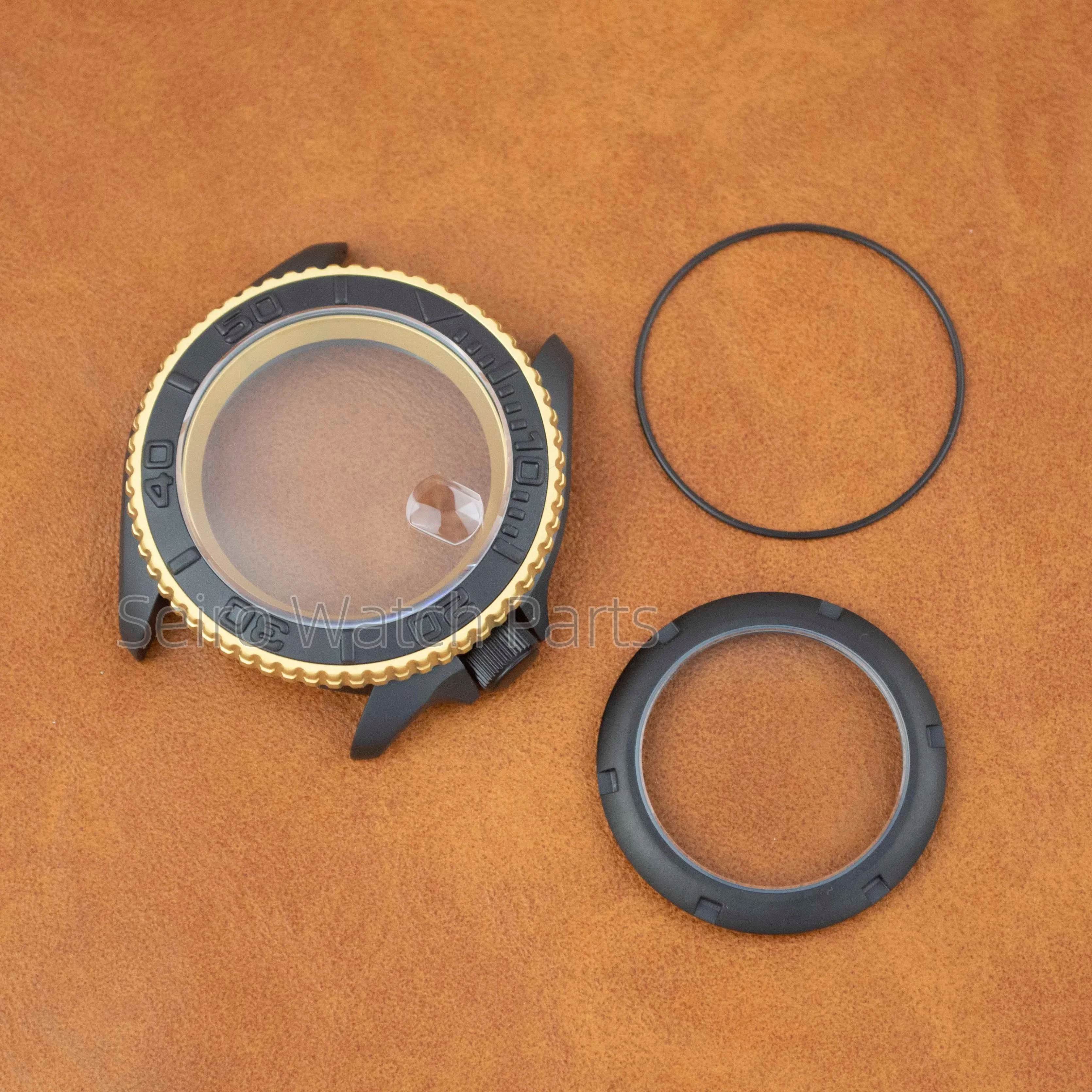 For SKX007 Case Black PVD Stainless Steel Watch Case Rubber Strap 10ATM Waterproof For NH34 NH35 NH36 Movement Men Watch Case