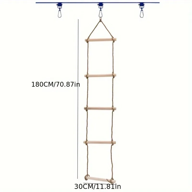 Equipo de entrenamiento sensorial para niños, juego de madera de 5 capas, escalera de escalada, columpio, cuerda, anillo de escalera, uso interior y exterior, coordinación estimulante