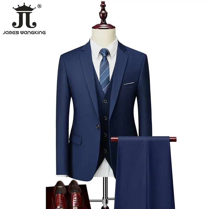 Traje de negocios informal para hombre, conjunto de 3 o 2 piezas, Blazer, chaleco, pantalones, tela de calidad Boutique, Color sólido, para oficina, novio, vestido de novia