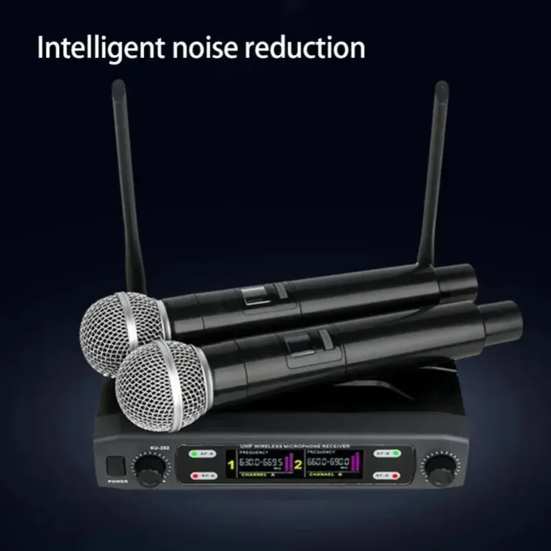 UHF Wireless Microphone System Dual Handheld Mics Receiver with Display For Karaoke Stage Speech Meeting Church Wedding Home Use