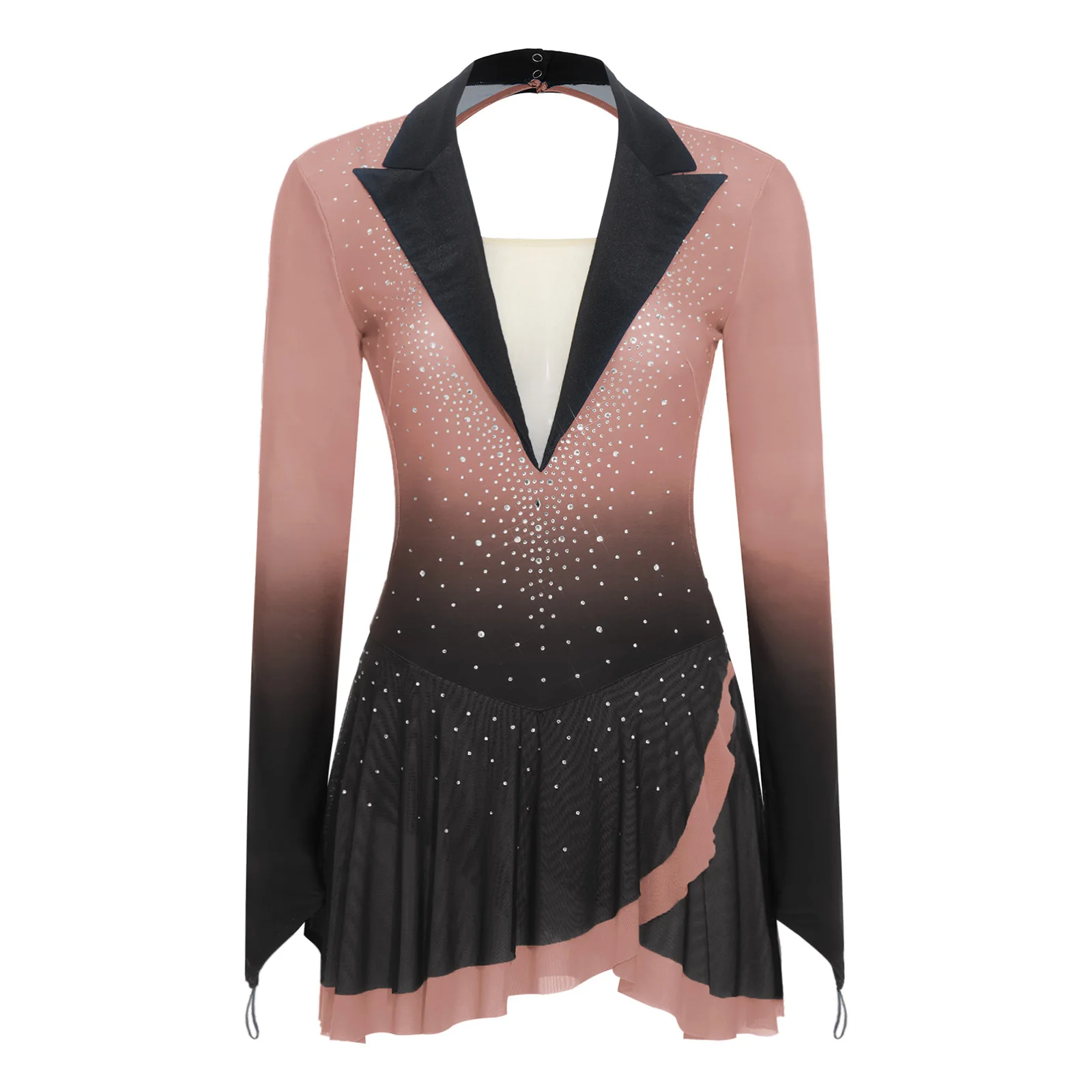 

Women Figure Skating Lyrical Performance Costume Long Sleeve Backless Mesh Skirted Leotards Rhythmic Gymnastics Ballet Dress