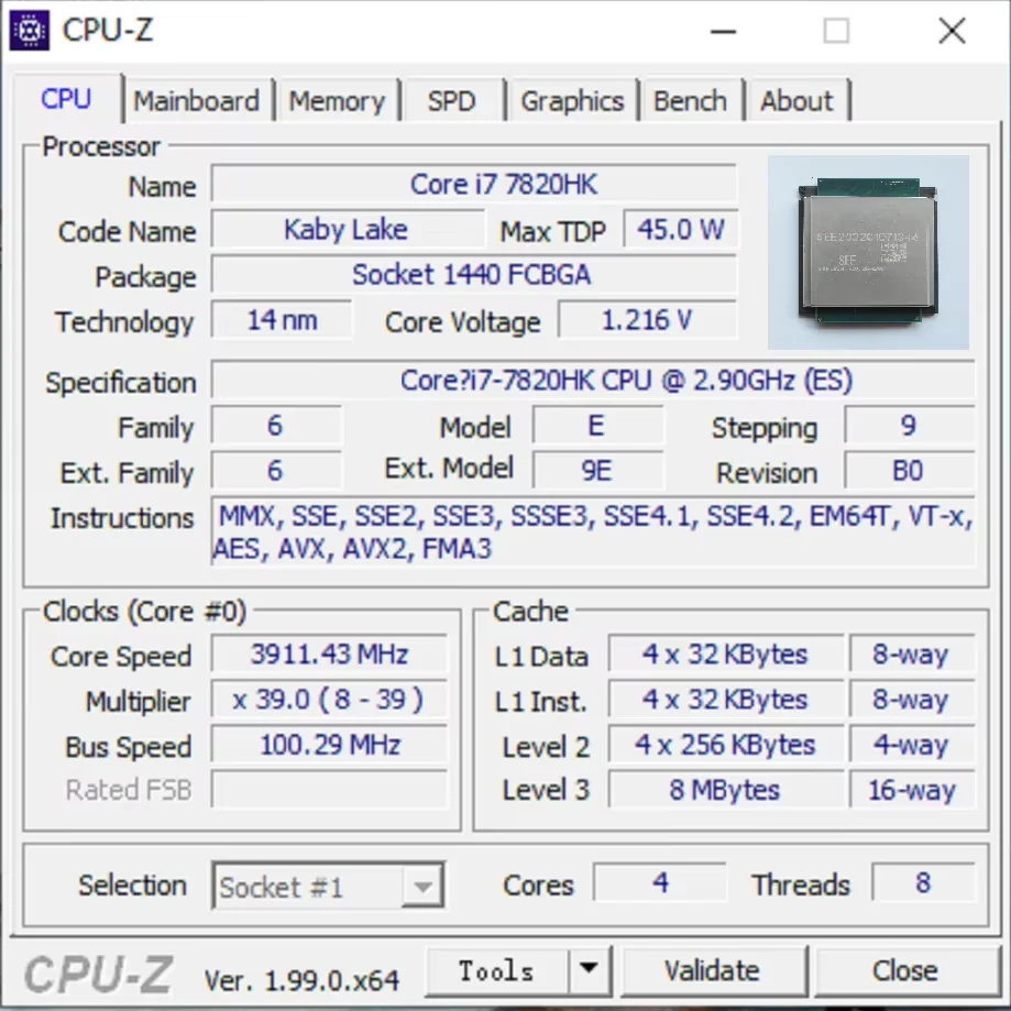 7th Kaby Lake Processor I7-7820HK QLM4 ES MODIFIED CPU 2.9GHz 4C8T DDR4-2133MHz(Max) 45W BGA TO LGA 1151