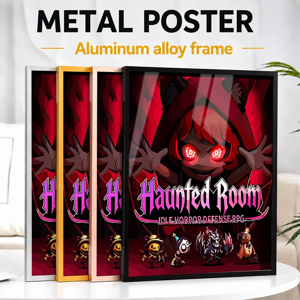 Haunted Room Idle Horror Defense RPG Framed Metal Print Customized Gothic Suspense Theme Wall Art For Gamers Decorating Bedroom