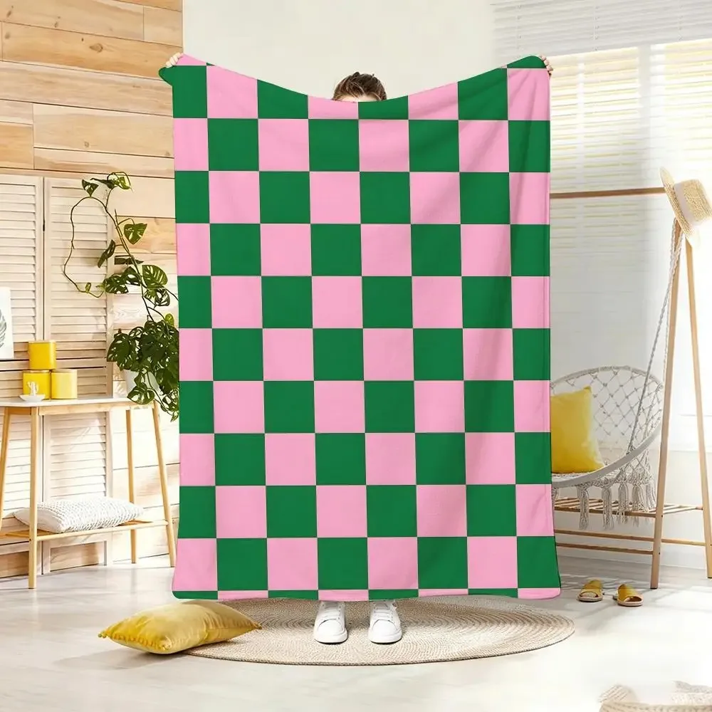 Print Grid Throw Lightweight  Flannel Blanket Soft Skin-friendly for Summer Cooling