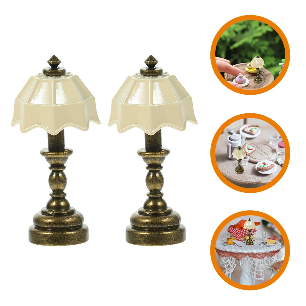 2 Pcs House Accessories Desk Lamps Mini Furniture Light Dollhouse Miniature