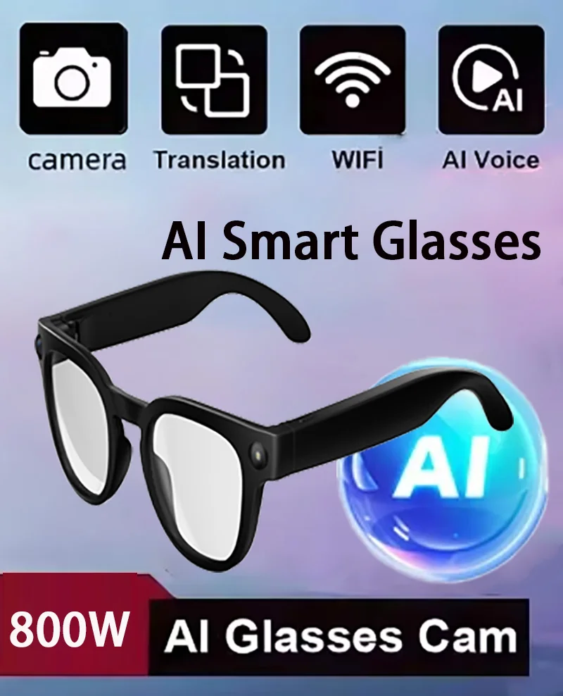 

Умные очки с камерой, AI-переводом в реальном времени, AI-ассистентом, записью без помощи рук, видео с видом от первого лица, зарядка Type-C