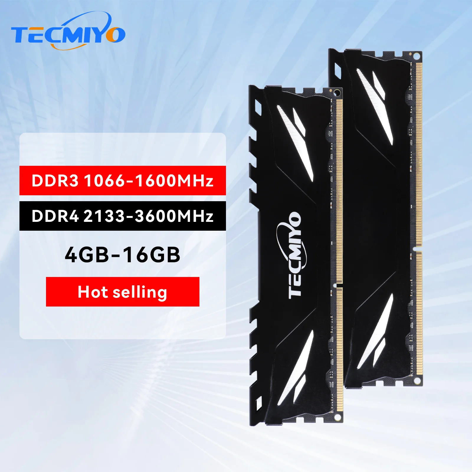 Модуль памяти Tecmiyo DDR4 8 ГБ/16 ГБ 2666 МГц для настольного компьютера с радиатором черного цвета