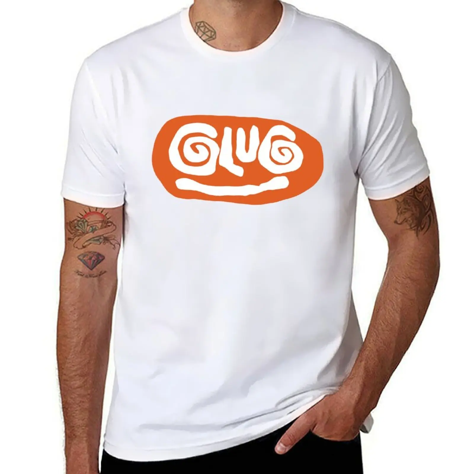Camiseta Glug impressa para homem, camiseta de algodão masculina