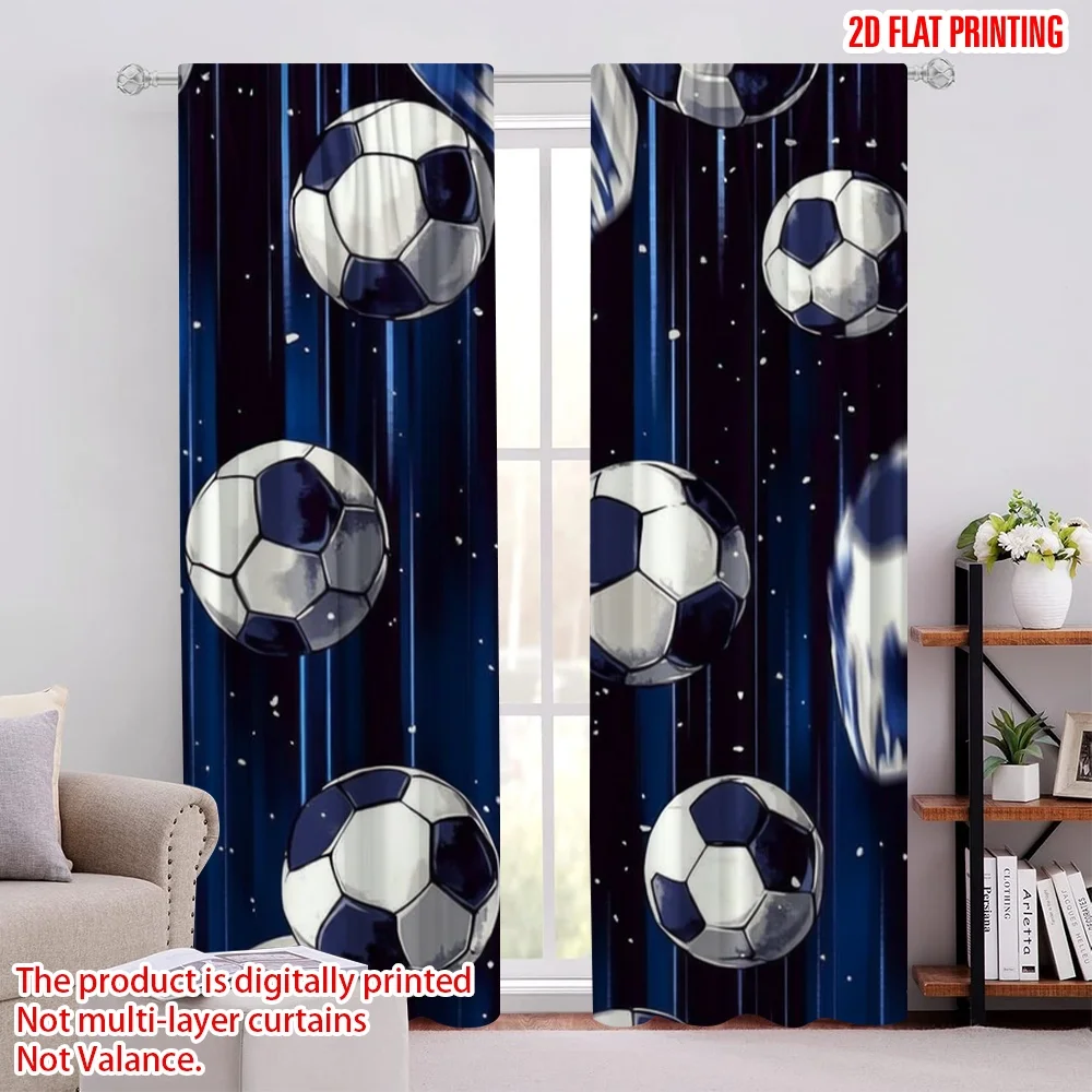 2 uds., cortinas con impresión de avión 2D y tratamiento de ventana, pelotas de fútbol que caen, tela versátil (sin varilla), decoración de habitación para sala de estar,