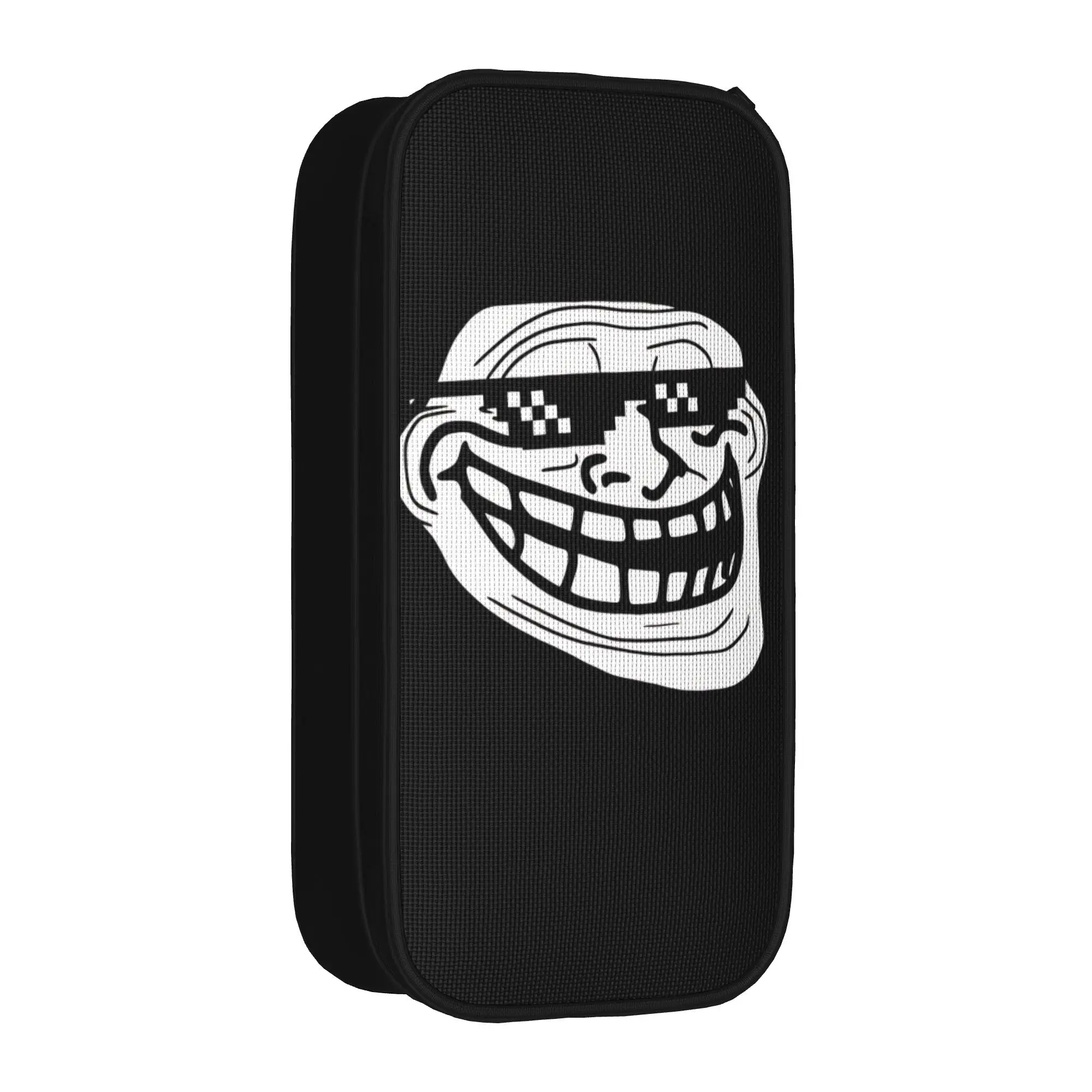 Trollface Funny Pencil Case  Double Layer Pencil Pouch Students Vintage Portable Back To School Pencil Cases Stationery