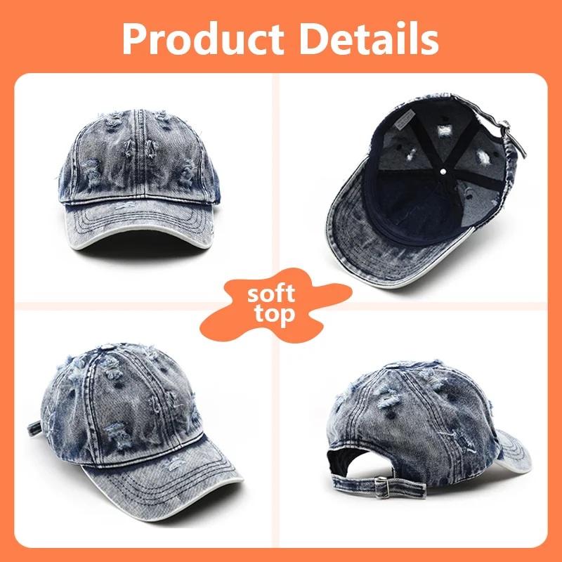 Custom Logo Embroidery Washed Denim Hat for Men and Women Baseball Cap Wholesale DIY Design Print Outdoor Sports Sun Hat