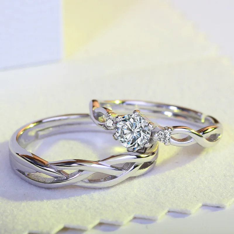 2Pcs Silber Farbe Luxus Zirkon Paar Ringe Für Frauen Für Immer Endlose Liebe, Verlobung, Hochzeit Bands Ring Valentinstag Geschenke – Detail 25