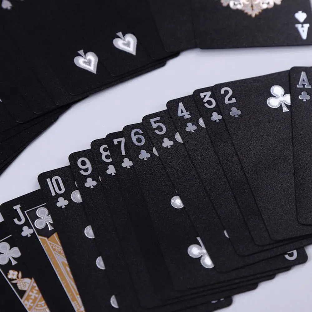 A Deck Of Playing Cards, 2 Styles Of Plastic With Golden Laminate, Washable, Creative, Black And Gold Waterproof Magic Cards