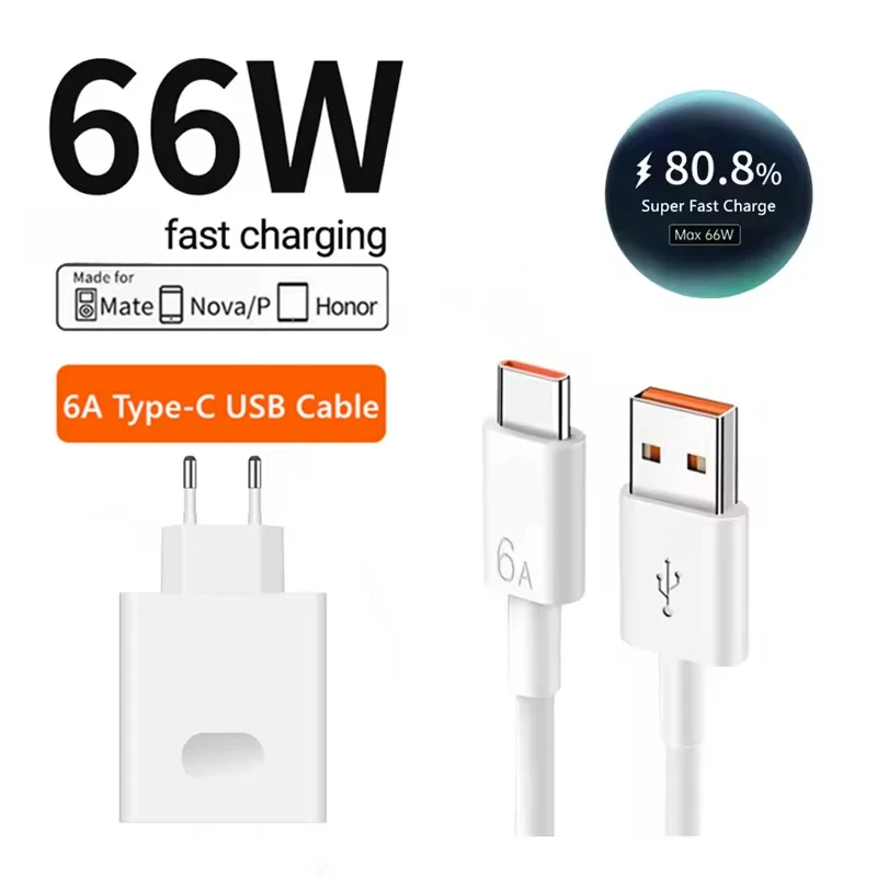 66W USB Charger with 6A USB Type C Quick Charge Cable Fast Charging Wall Adapter for iPhone 15 Xiaomi 14 Huawei Travel Chargers - náhled 2