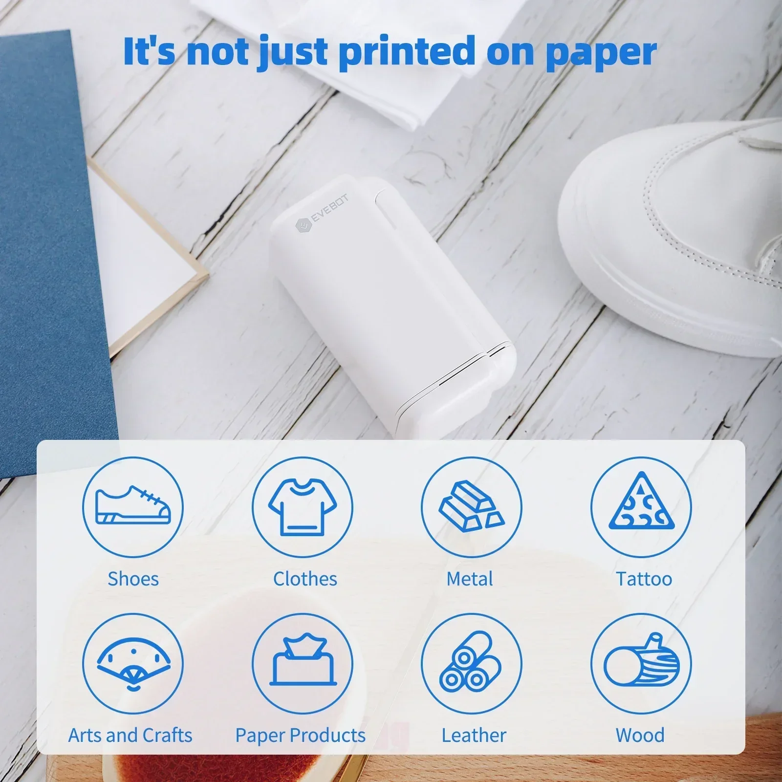 EVEBOT PrintPods Handheld Printer Mini Portable Inkjet Tattoo Printer with Ink Cartridge WiFi Connection Support Android / iOS