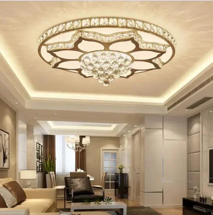 Crystal lotus high grade living room circular modern simple atmosphere master bedroom creative led ceiling lamp