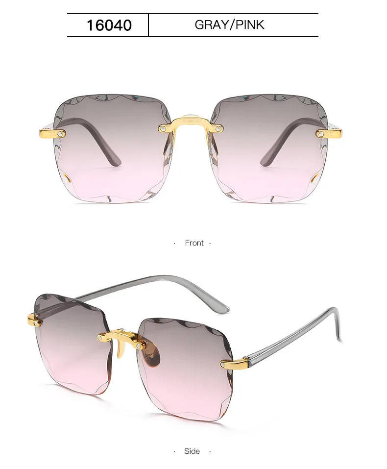 Sonnenbrillen für Damen, randlose Sonnenbrillen mit Diamantschliff-Gläsern, Markendesigner Ocean Shades Vintage Damenbrillen, Eyewear – Detail 12