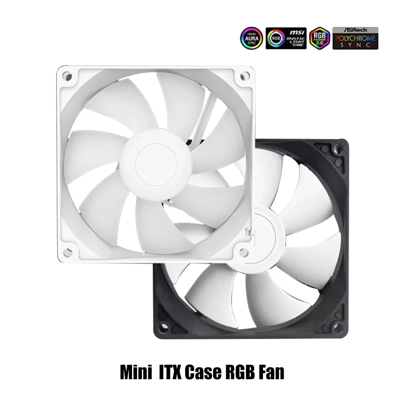 Mini ITX Case ARGB Fan 8cm 9cm Match Water / Air Cooling,CPU Radiator Fan 8025 9225 Cooler MB 5V SYNC + 4Pin PWM