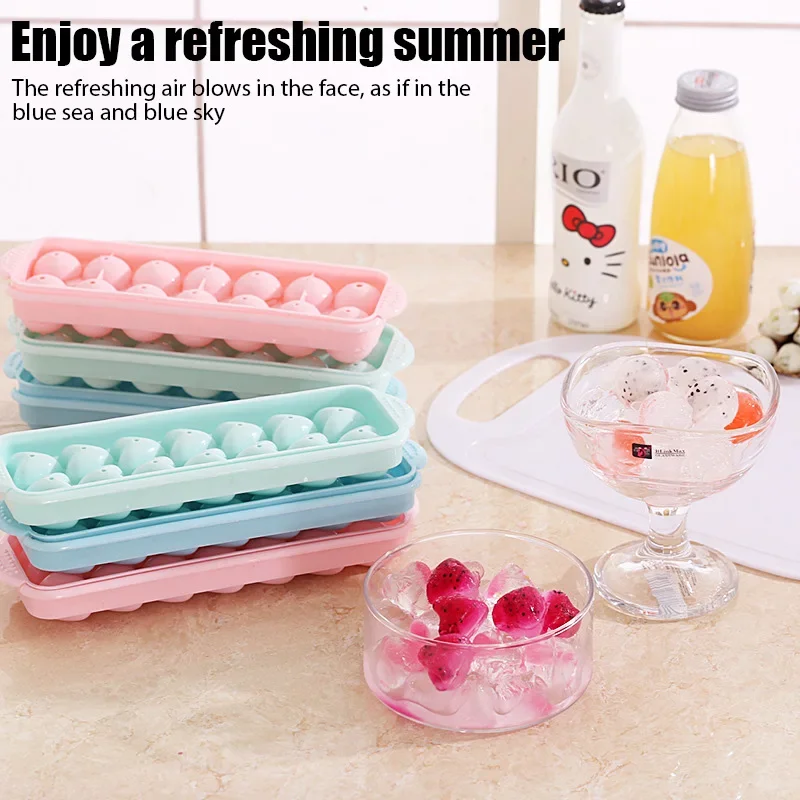 

14 Grid Round/ Heart Ice Tray Mold Food Grade Reusable Silicone Icing Cube Tray Mold DIY Ice Maker Ice Cube Tray Kitchen Gadget