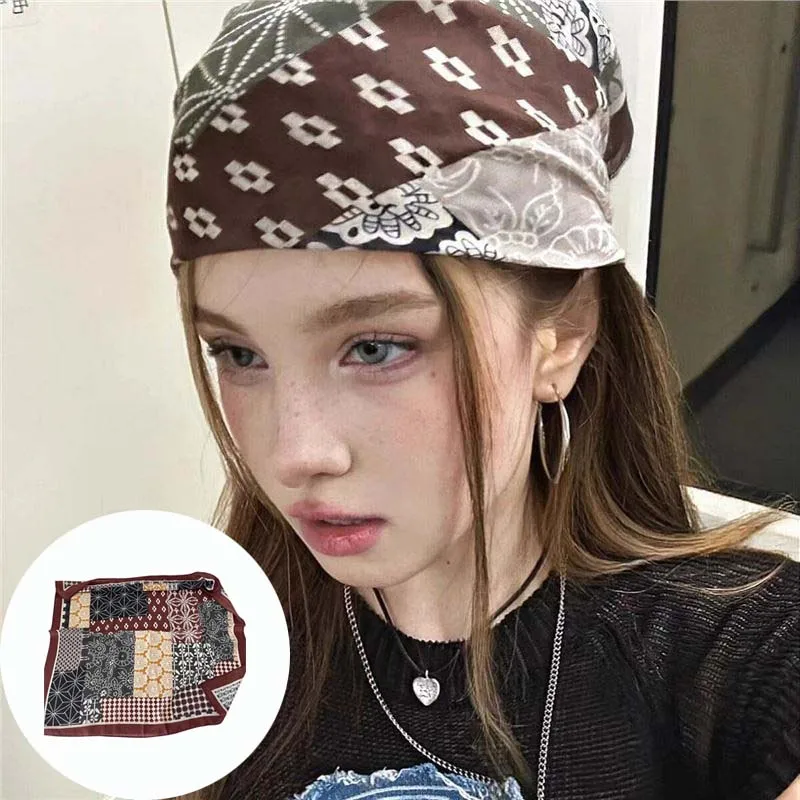 

Retro Patchwork Bandana Turban Hat for Women Men Vintage Paisley Print Head Wrap Soft Cotton Headscarf for Streetwear Y2K Boho