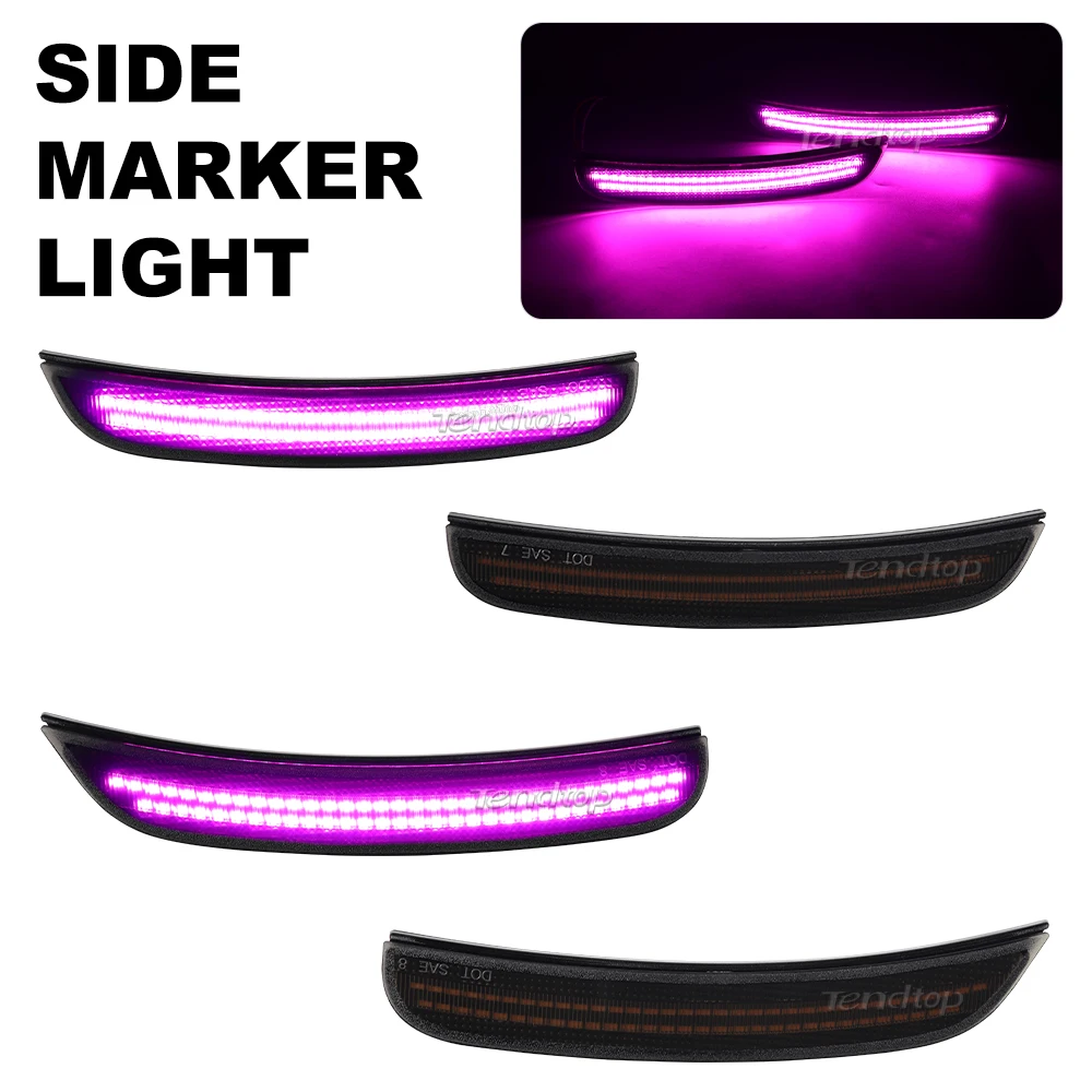 4pcs  Pink Purple  Front & Rear Side Marker Light Flashing LED Signal Light  Side Marker Lamp  For Dodge Charger 2015-2023