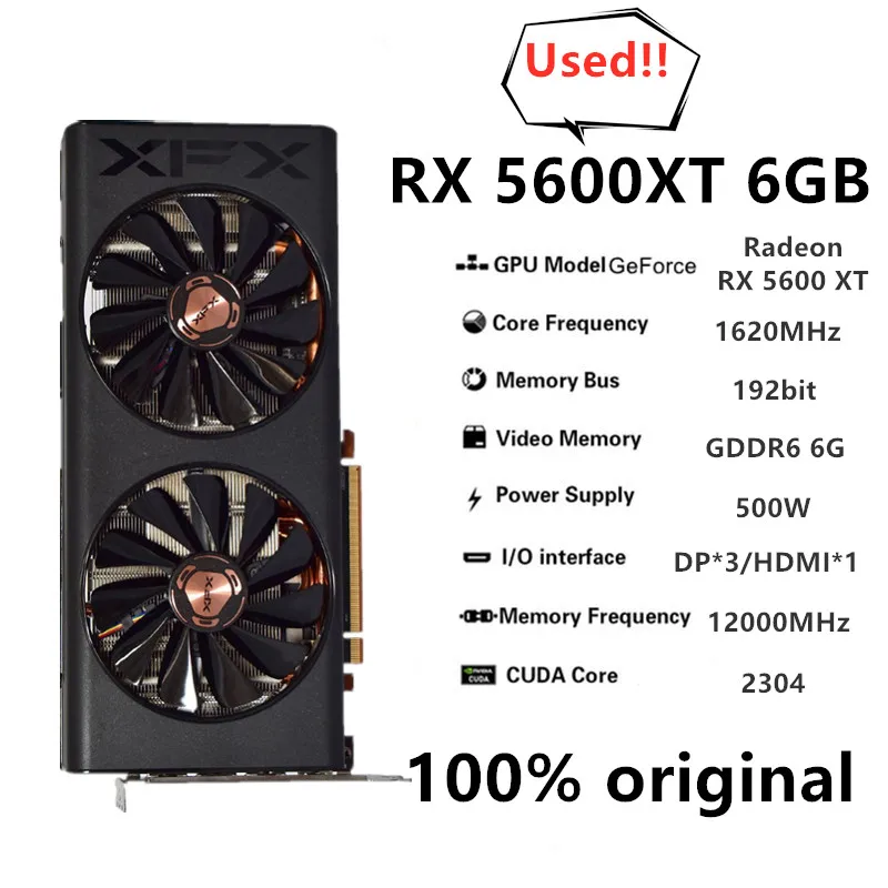 Imagem -02 - Xfx Original rx 5600xt 6g Game Placa Gráfica Gddr6 Placa Gráfica de Computador Placa de Vídeo Rx56xt66wd6 Display Cartão Função