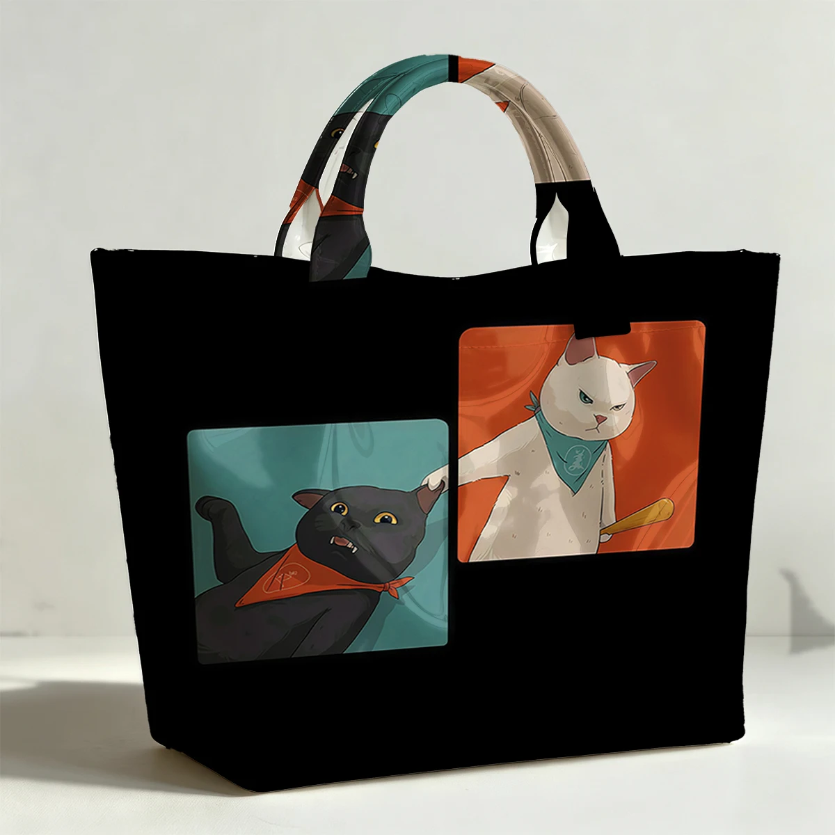 Black and white cat PVC Tote Bag Waterproof Transparent Jelly Bag Beach Bag Tote Pouch Bow Handbags Storage Bag