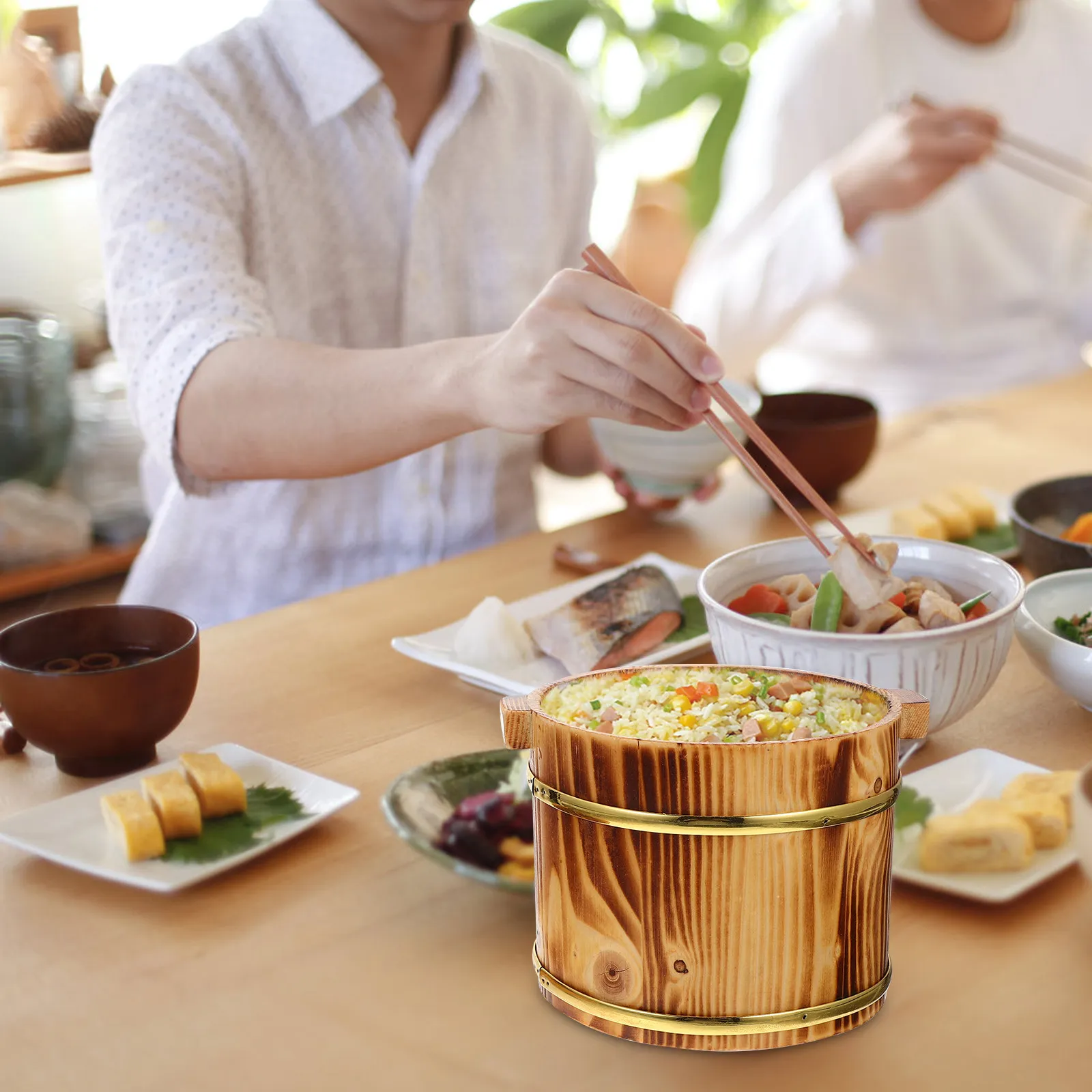 1 Juego de Cubos de Madera para Mezclar Arroz de Sushi, Diseño Redondo con Gran Abertura para Servir y Exhibir Sushi, Sashimi, Barbacoa, Comida Japonesa y Coreana