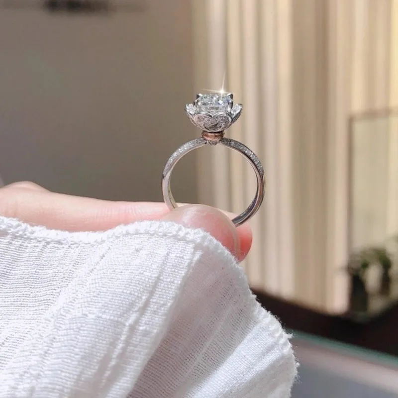 

IGI Lab Growing Diamond Ring Round D Color 1 2 3 4Ct Solid 14K White Gold Ring Flower Diamond wedding ring Engagement Ring