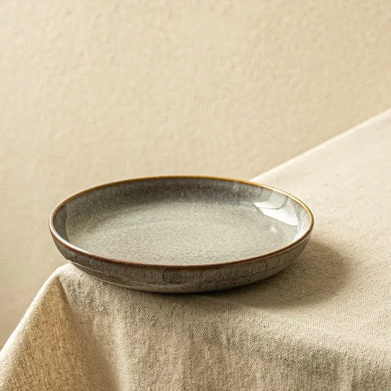 Fresh Exquisite Underglaze Color Dish Creative Retro Round Ceramic Dishes Plates Cake Dessert Household Kitchen Supplie