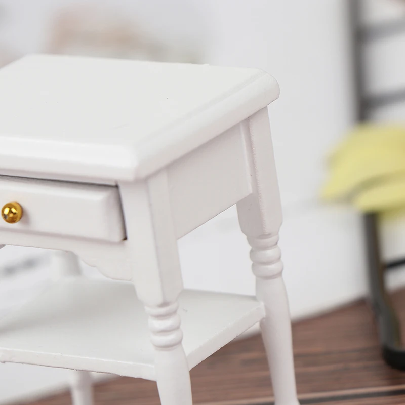【M】1:12 Scale Bedside Table for Kids Dollhouse Miniature Furniture Bedroom Decoration Set Unpainted Wood Color Cabinet Model