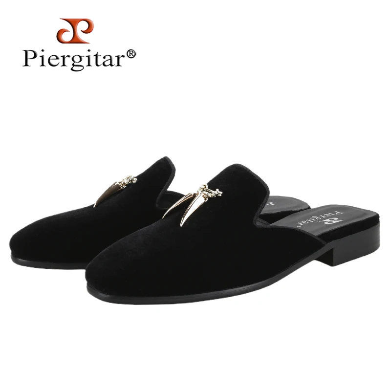 

Piergitar ручной работы с металлическими кисточками, черные бархатные сабо для модных вечеринок, мужские шлепанцы, тапочки в британском стиле, большие размеры