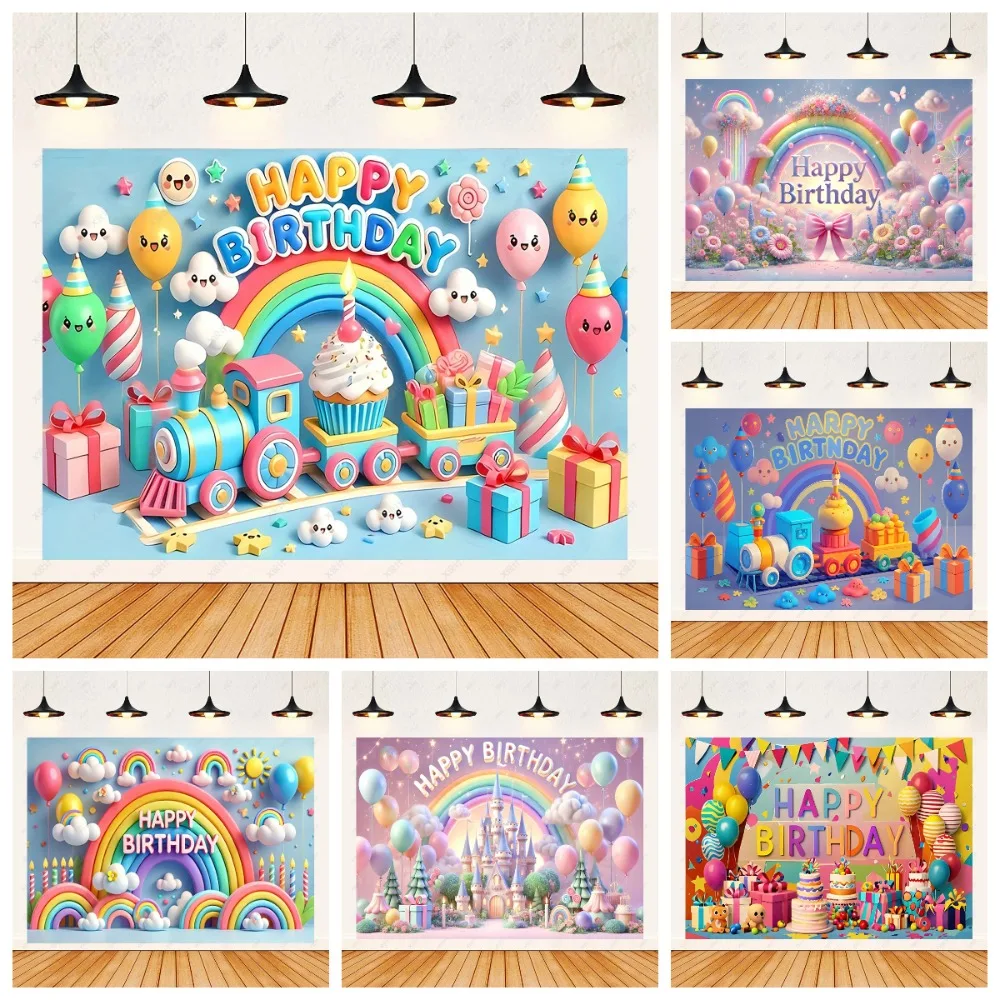 

Colorful Balloon Rainbow Themed Birthday Party Backdrop, Children and Girls' Birthday Party Home Decoration Photography Backdrop