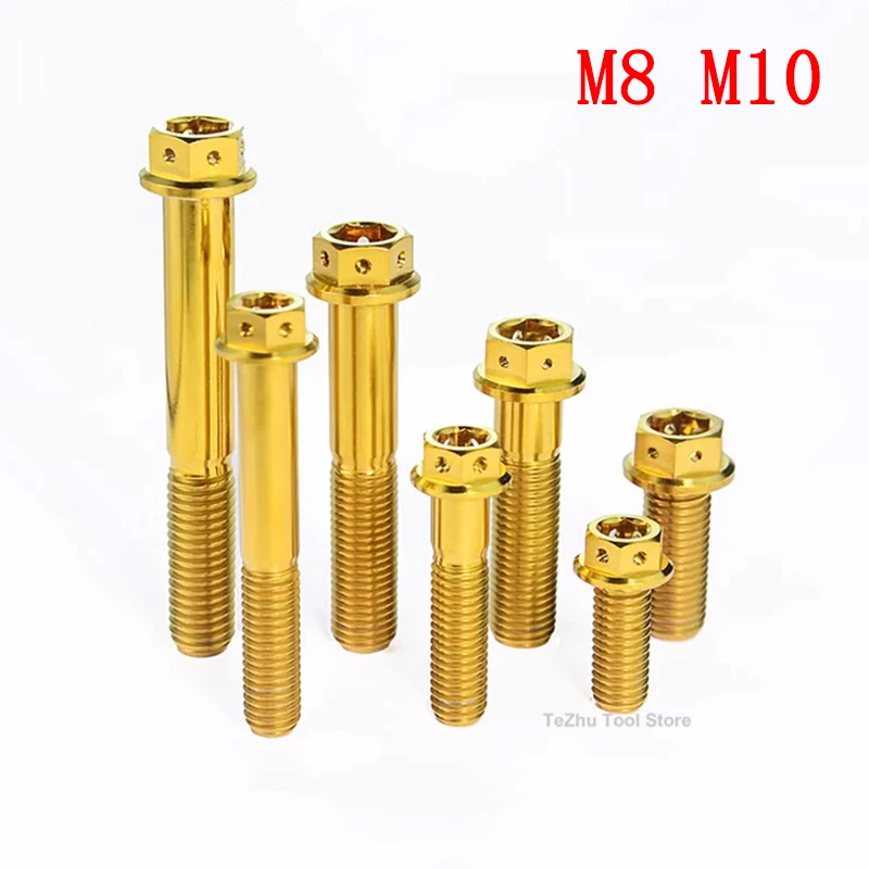 1Pcs Titanium Bolts M8/M10x15 20 25 30 35 40 45 50 55 60 65 70 75 80 90mm Hex Head Flange Screw for Motorcycle