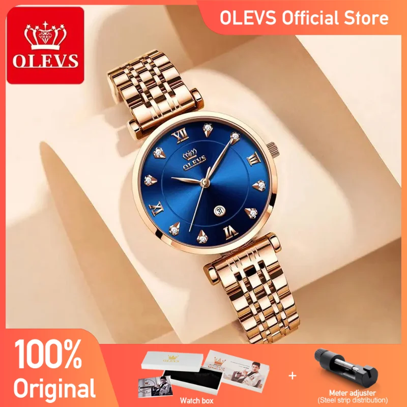 Olevs-女性用クォーツ時計,高級時計,耐水性,ステンレススチールストラップ,日付,女性用