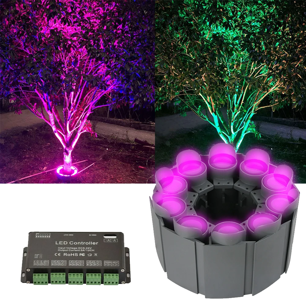 DMX Solar RGB Tree Lights Outdoor Waterproof DC24V LED Decorative Ring with Controller for Landscape Shape Lighting