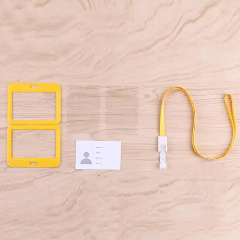 1Pc Horizontal Double Sided ID Card Holder Hanging Rope Transparent Waterproof Name Badge Holder Horizontal Id Badge Holder