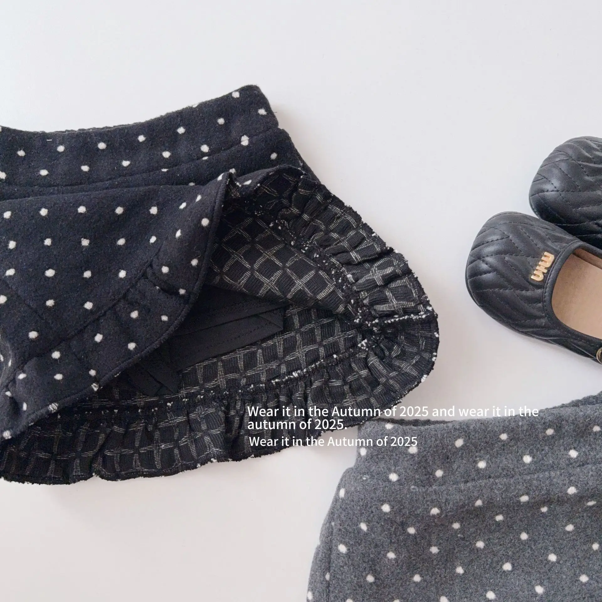 تنورة صوفية ملابس كورية مع تنورة خريفية من الدانتيل المنقط للأطفال بخصر عالٍ جديد تنورة بخصر مطاطي