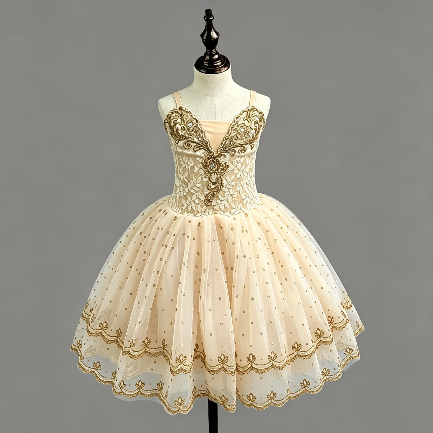 Children's Princess Puff Sleeve Gown Dance Costume - Yellow Lace Embroidered Ballet Dress for Children's Formal Wear