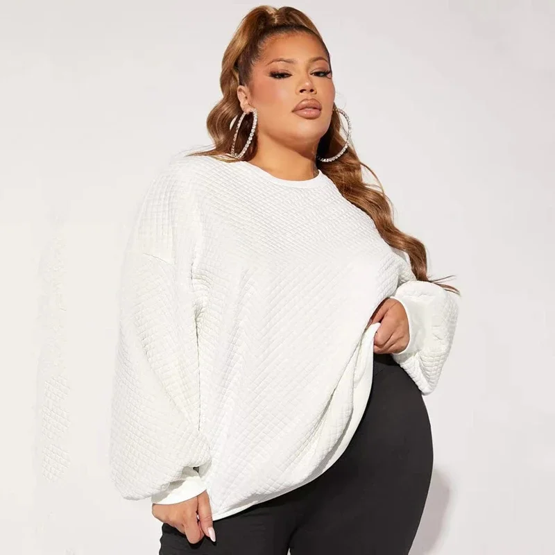 Plus Size Autumn Winter Casual Sweatshirts Women Long Sleeve Loose Solid White Sweatshirts Large Size Clothing 5XL 6XL 7XL 8XL