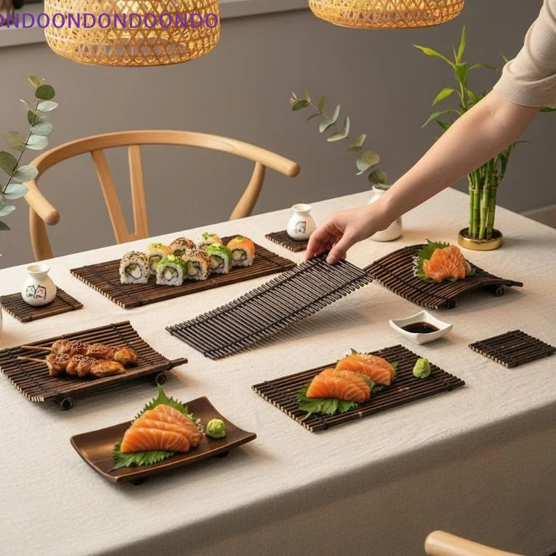 Plato de Sushi Vintage de Bambú, Decorativo, con Diseño de Mariscos y Césped, Estilo Japonés y Coreano, Barcos de Sushi Creativos y Exquisitos, Herramienta para Sushi