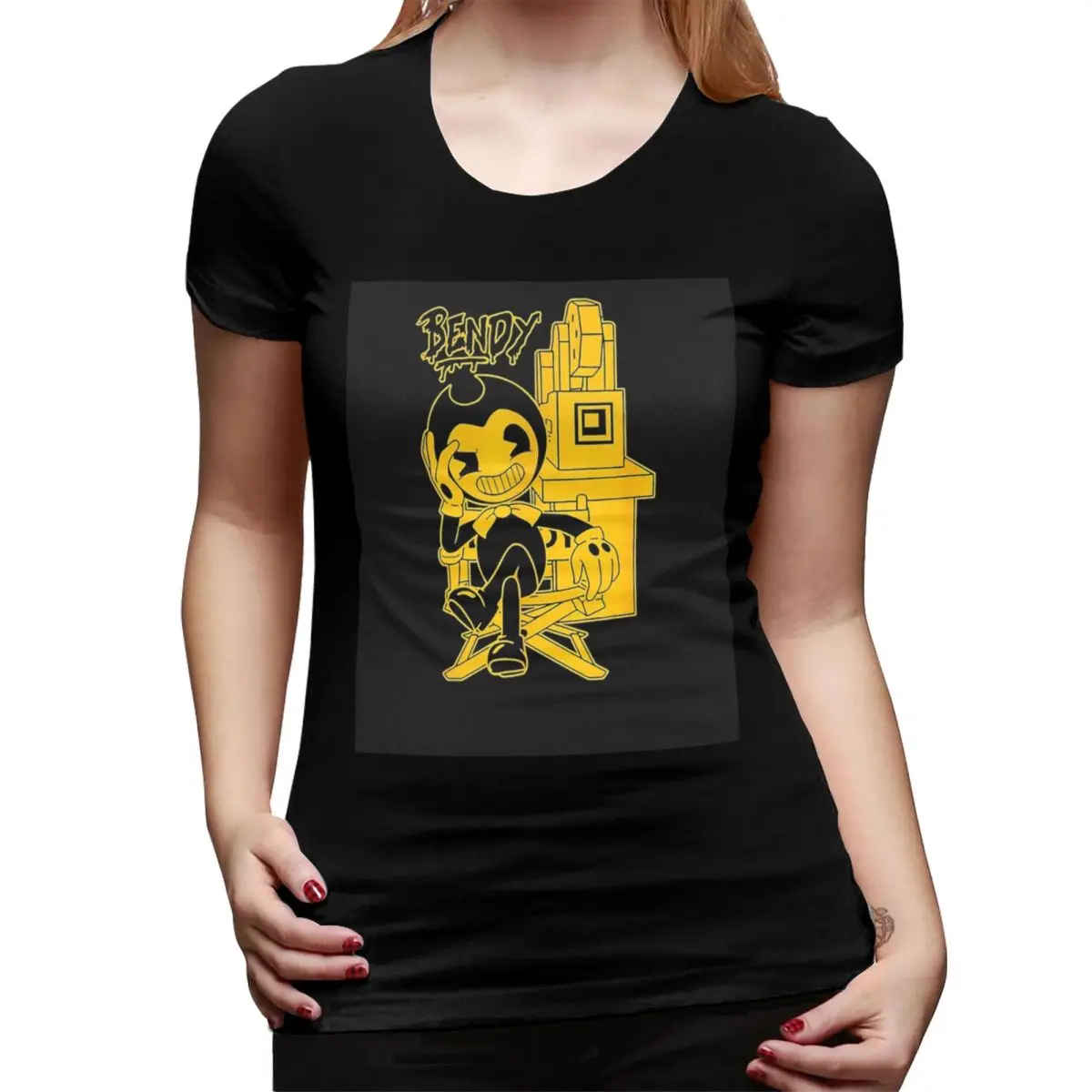 

Футболка Bendy-Ink-Machine для женщин, уличная одежда с круглым вырезом, женские футболки, короткая летняя одежда, топы