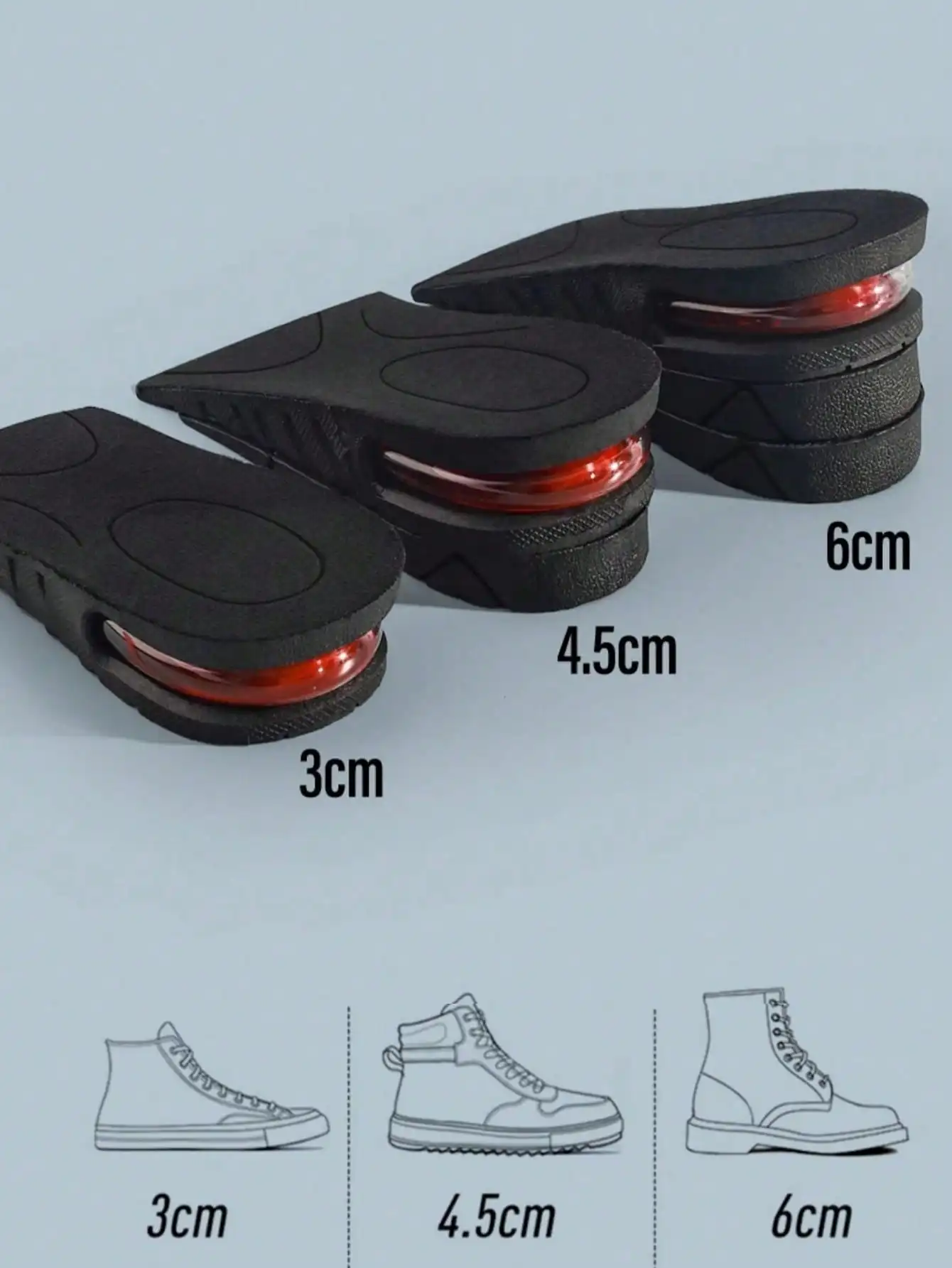 3/4,5/6CM Höhenvergrößernde Einlegesohlen, Unsichtbare Luftkissen-Halbsohlen, Unisex-Schuheinlagen für Männer und Frauen – Detail 2