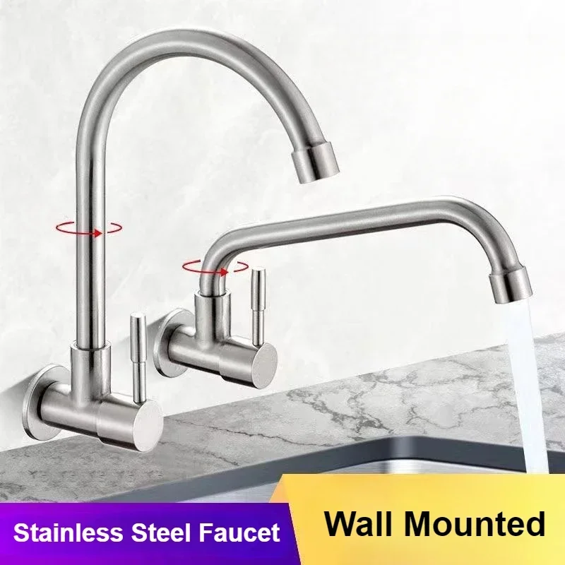 

Настенный кухонный смеситель из нержавеющей стали, одинарный кран для холодной воды, брызгозащищенные смесители для ванной комнаты, смесители для умывальника с одной ручкой