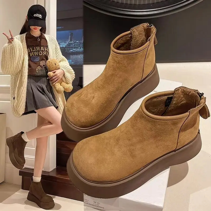 

Autumn and Winter New Women Plus Cashmere Cotton Boots Fashion Muffin Thick-soled Increase Plus Velvet Inner Street Snow Boots