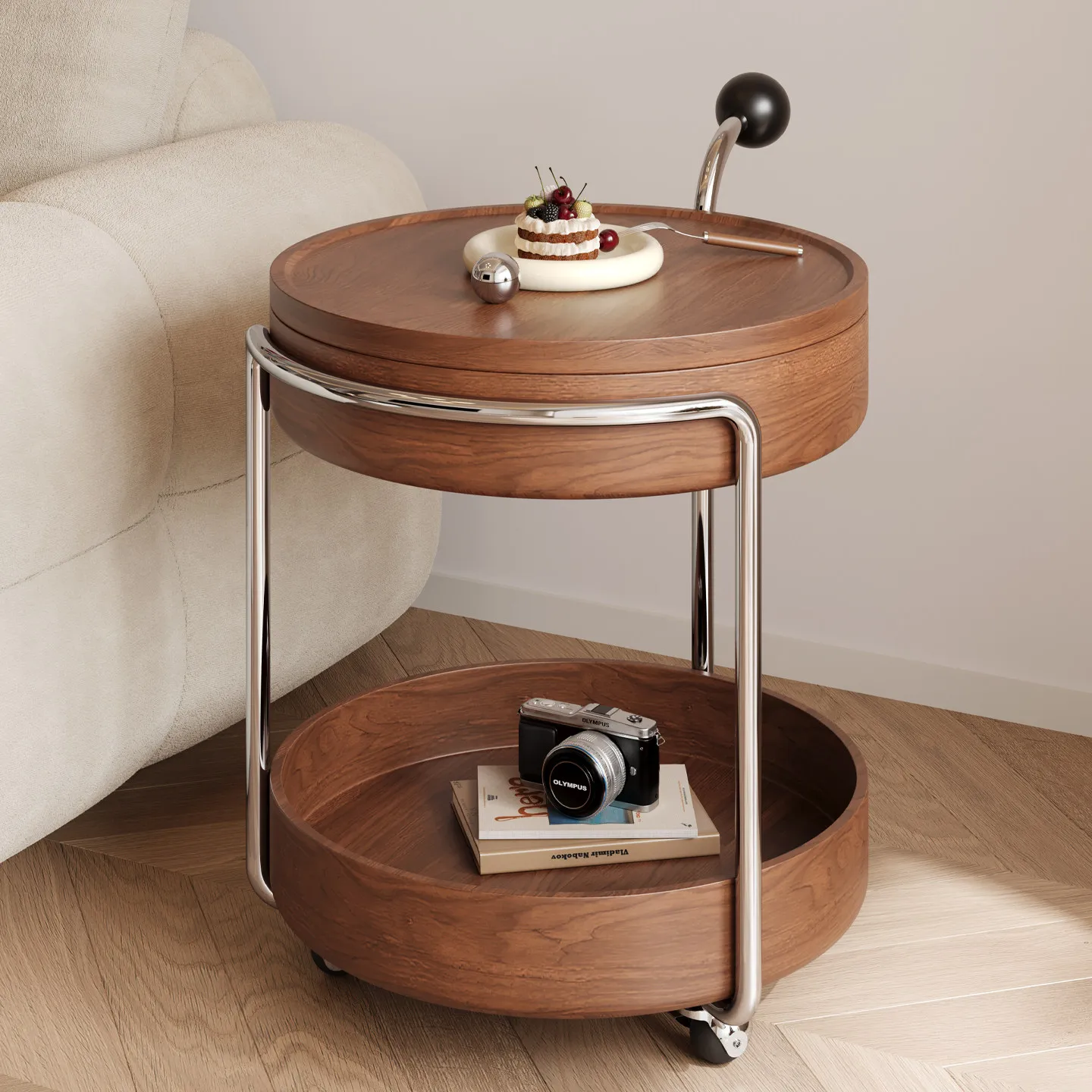 Medieval style movable coffee table small apartment living room sofa household snack cart side cabinet small coffee table bedsid