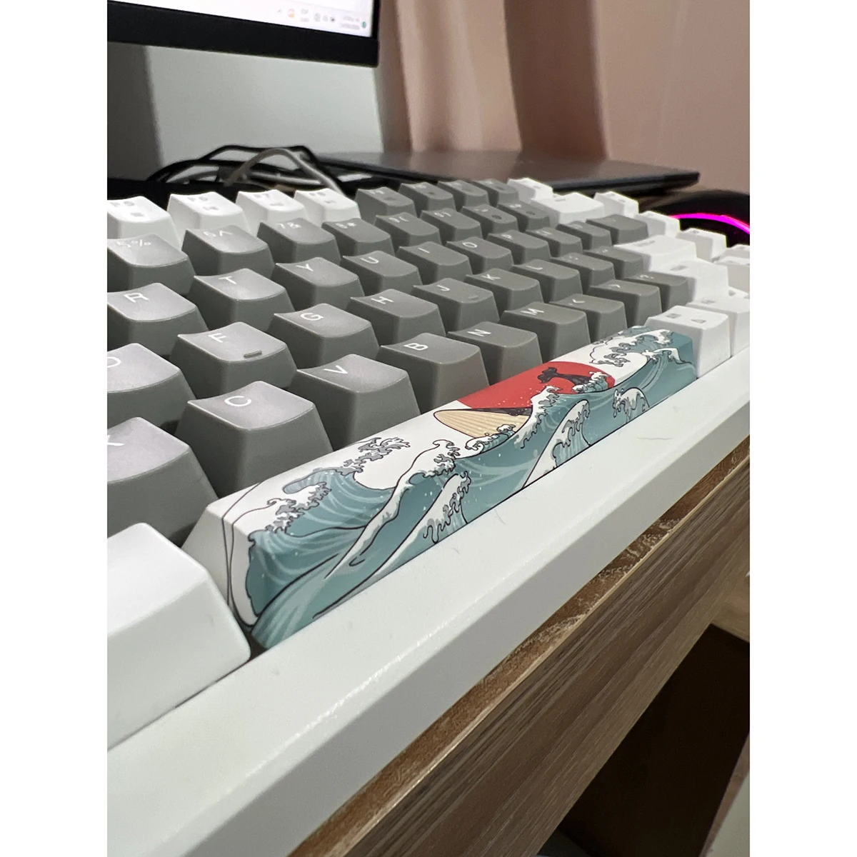 2 Pcs Esc + Space Bar Coral Sea Keycap OEM Height Pbt Cherry Sub - 6.25u Key For Diy Mechanical Keyboard